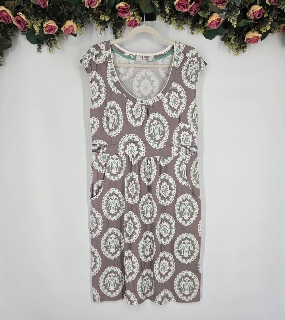 Boden Floral Scoop Neck Cap Sleeve Dress Size 10